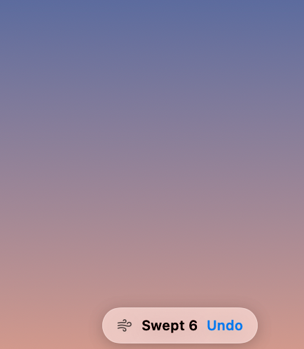 After sweeping, the corner is clear except for a pill reading “Swept 6 · Undo”.
